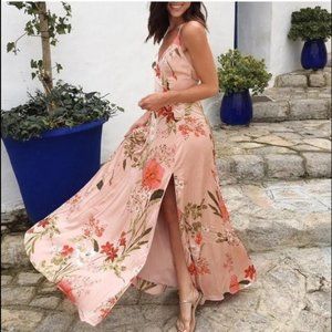 Still the One Blush Floral Pink Satin Maxi Dress